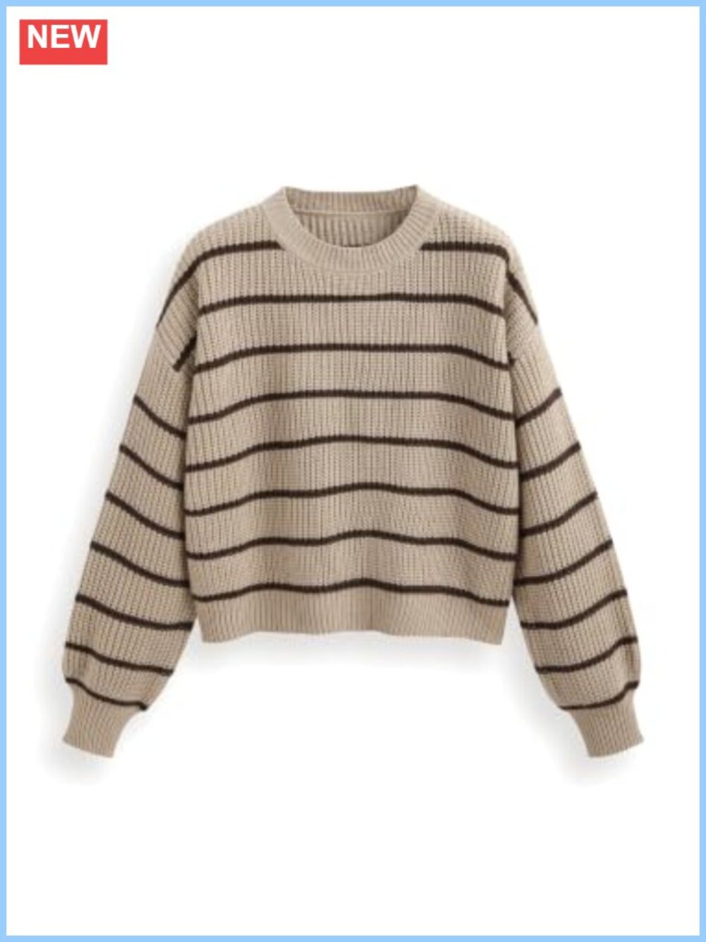 Women's Cropped Striped Acrylic Sweater Long Sleeve Crew Neck Pullover